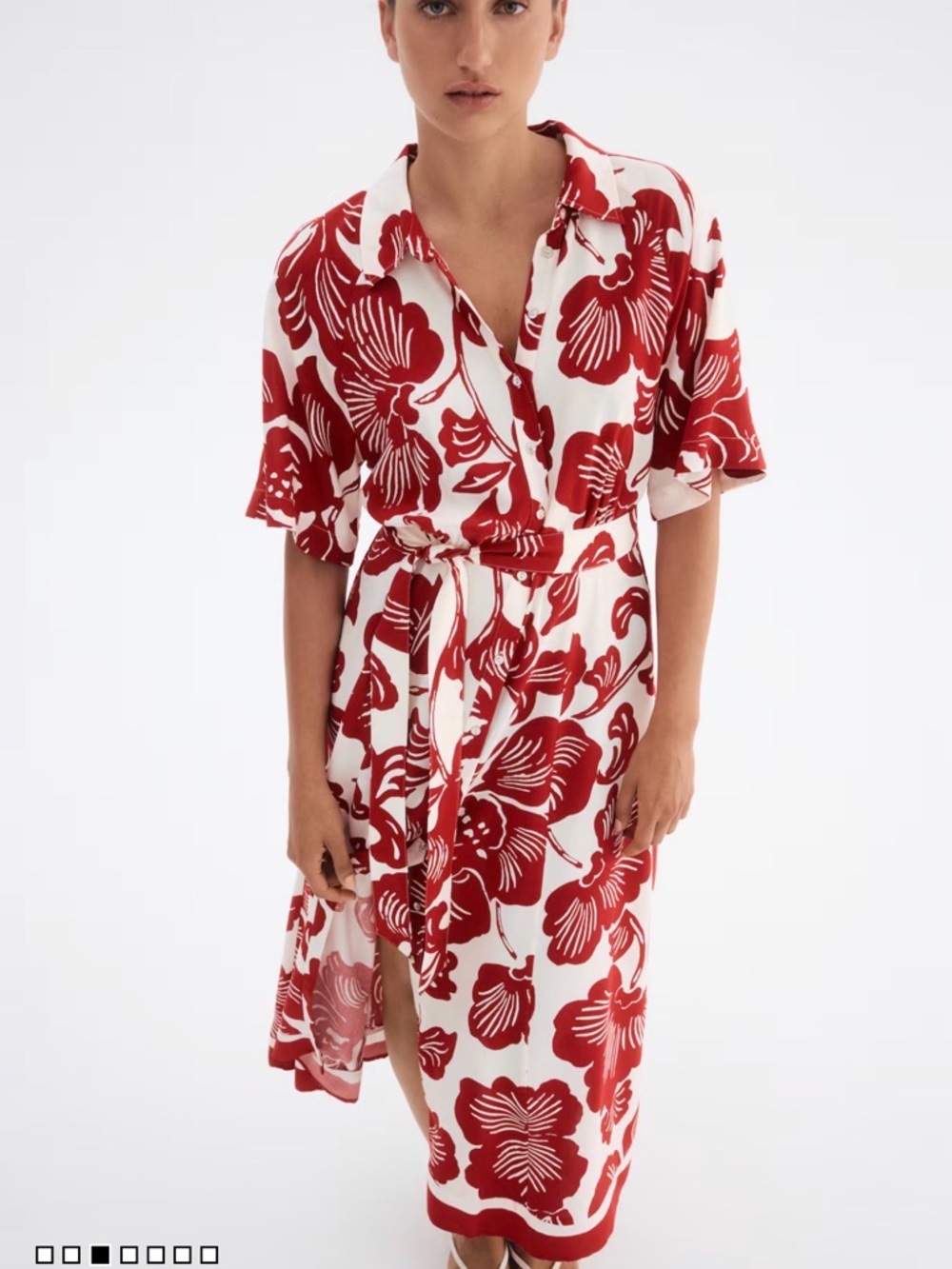 H&M Red and White Floral Shirt Dress